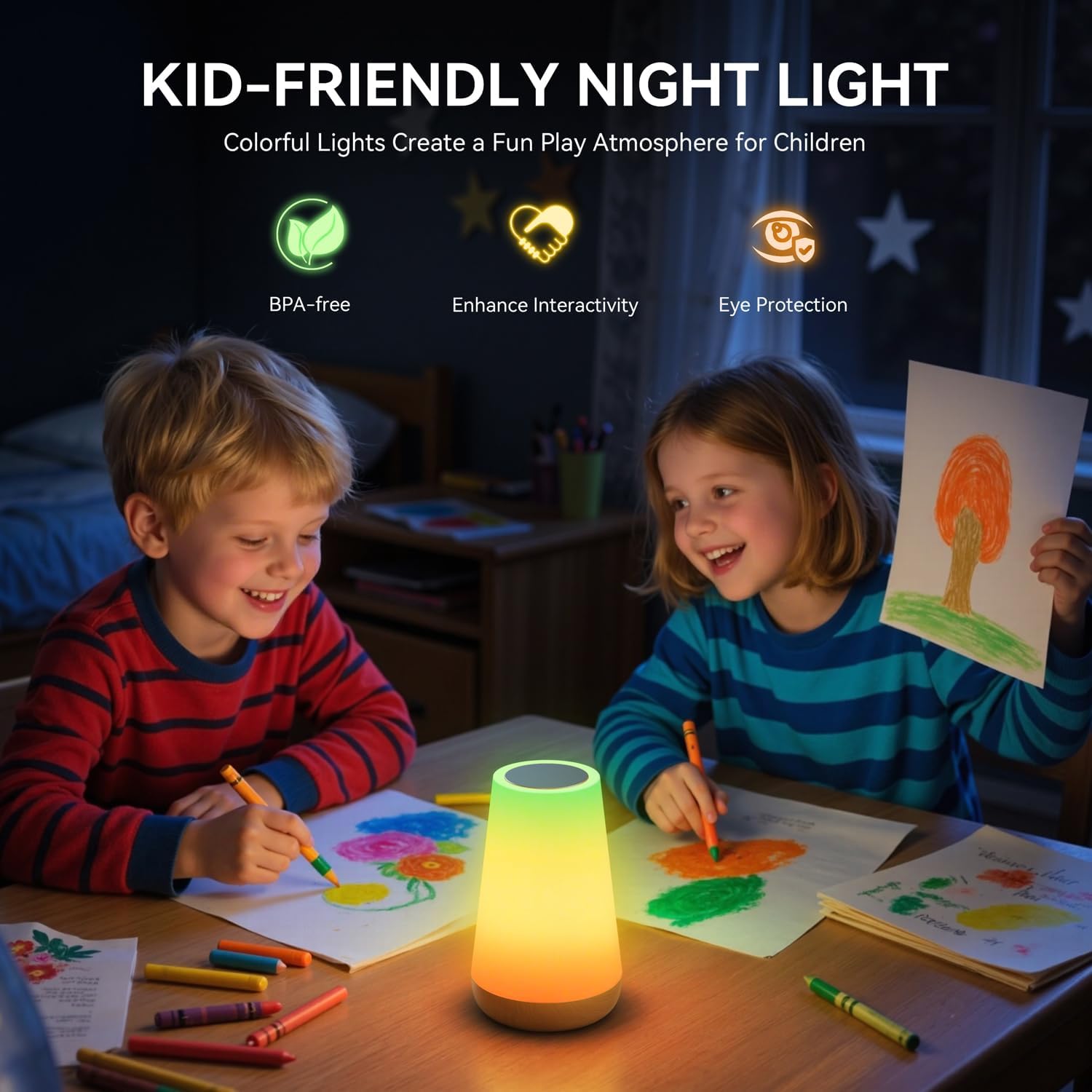 Thumbnail 3 de Auxmir Smart Nachttischlampe Nachtlicht Touch dimmbar RGBICWW mit WLAN & App (Alexa/Google) – Timer für Kinderzimmer