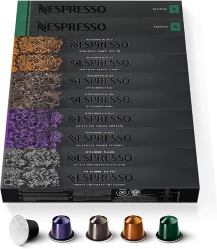 Detalle de Nespresso Inissia Noir de De’Longhi — Ensemble de 100 capsules (Ristretto, Arpeggio, Roma, Livanto, Capriccio)