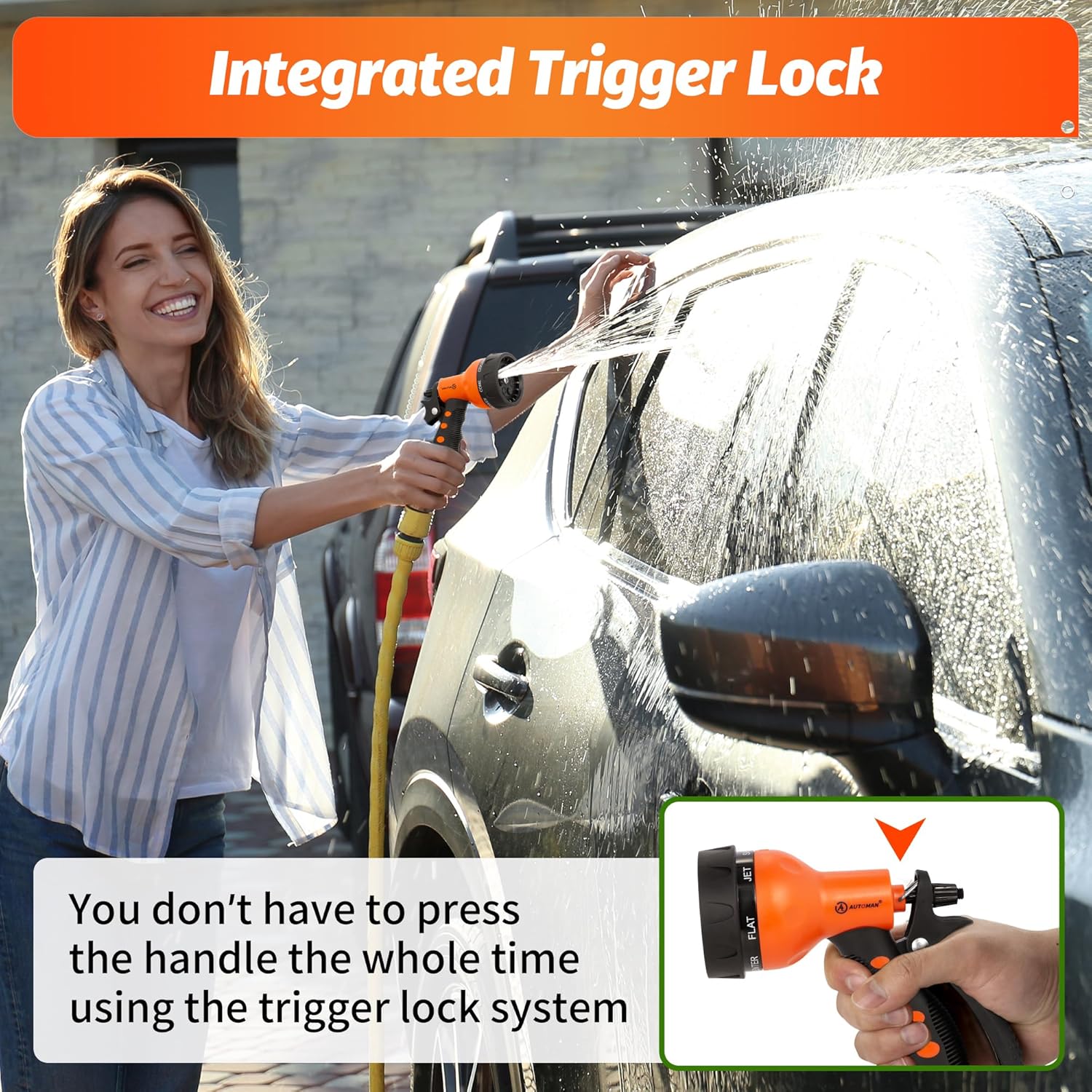 Thumbnail 3 de AUTOMAN Hose Pipe Spray Gun (7 Patterns) – anti-slip high pressure hose nozzle in orange