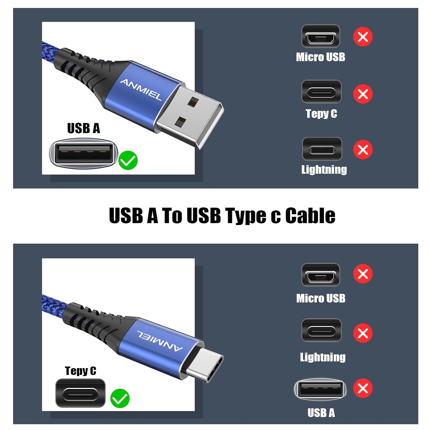 Thumbnail 1 de USB-C Charger (2Pack 3M) – Fast Charging Nylon Braided USB-C Cables