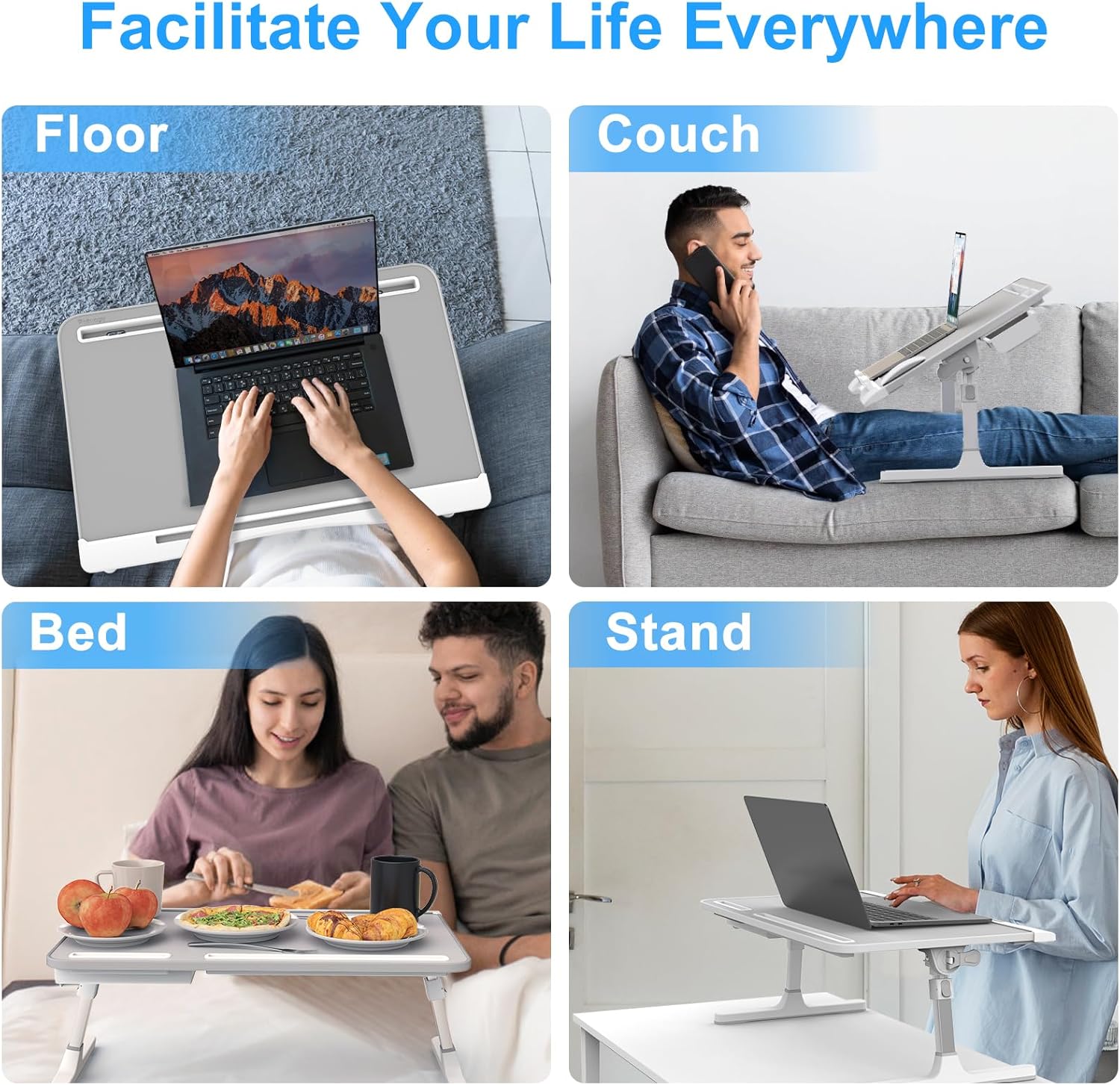 Thumbnail 5 de HETTHI F8 XXL Adjustable Bed Desk with PVC Leather Top and Storage Drawer