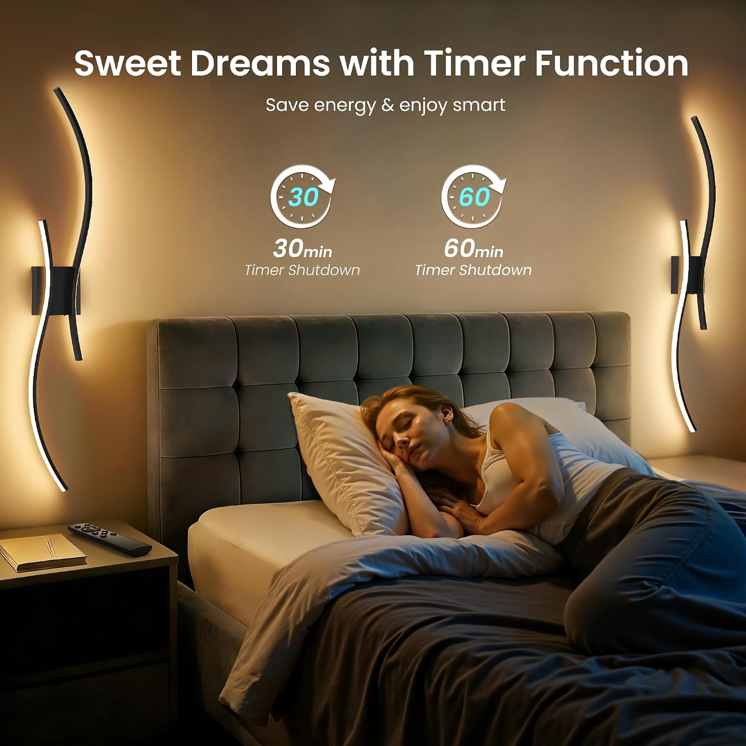 Thumbnail 4 de AUDERWIN 10000mAh Rechargeable Wall Sconces, Set of 2, Black, 3CCT