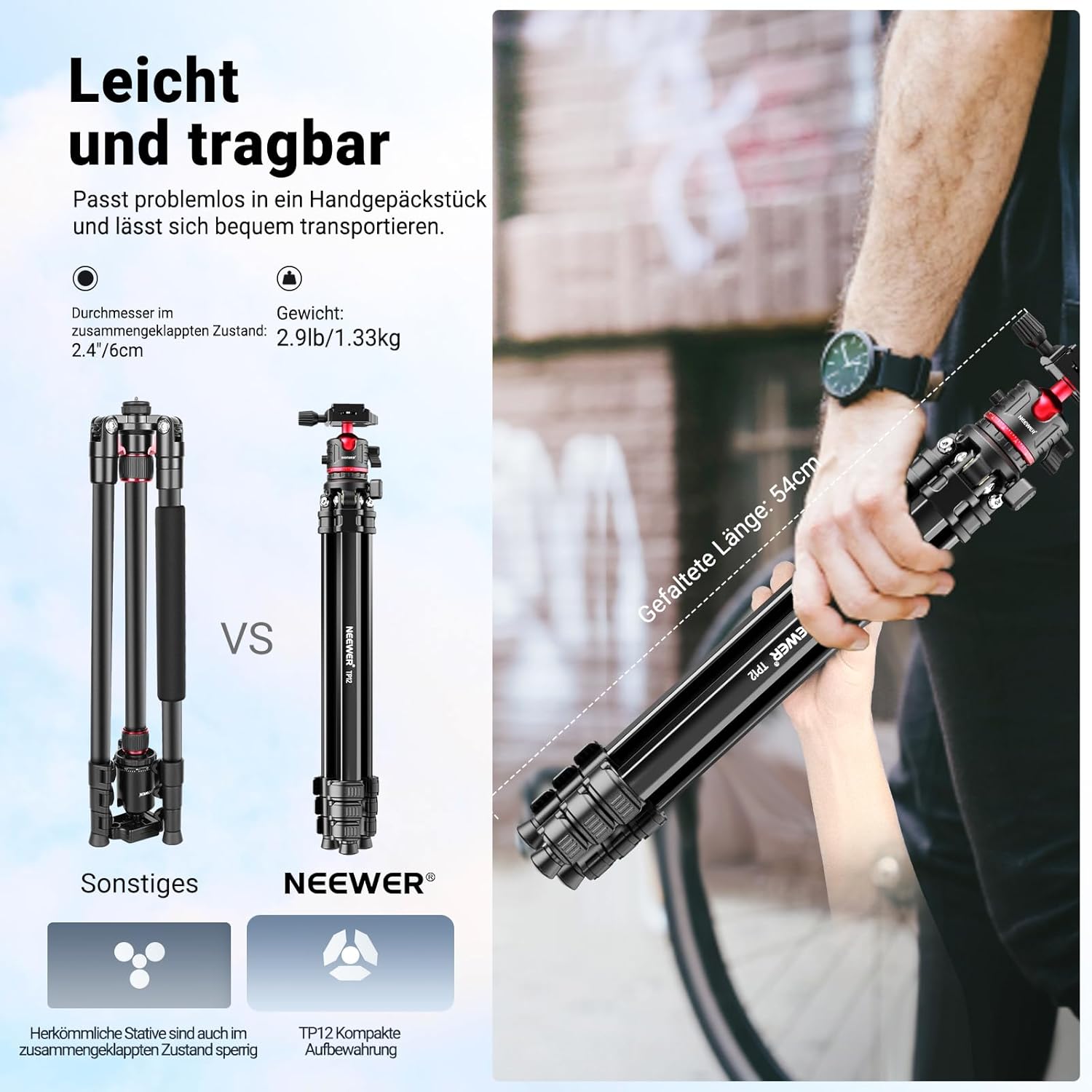 Detalle 2 de NEEWER TP12 Reisestativ 169 cm