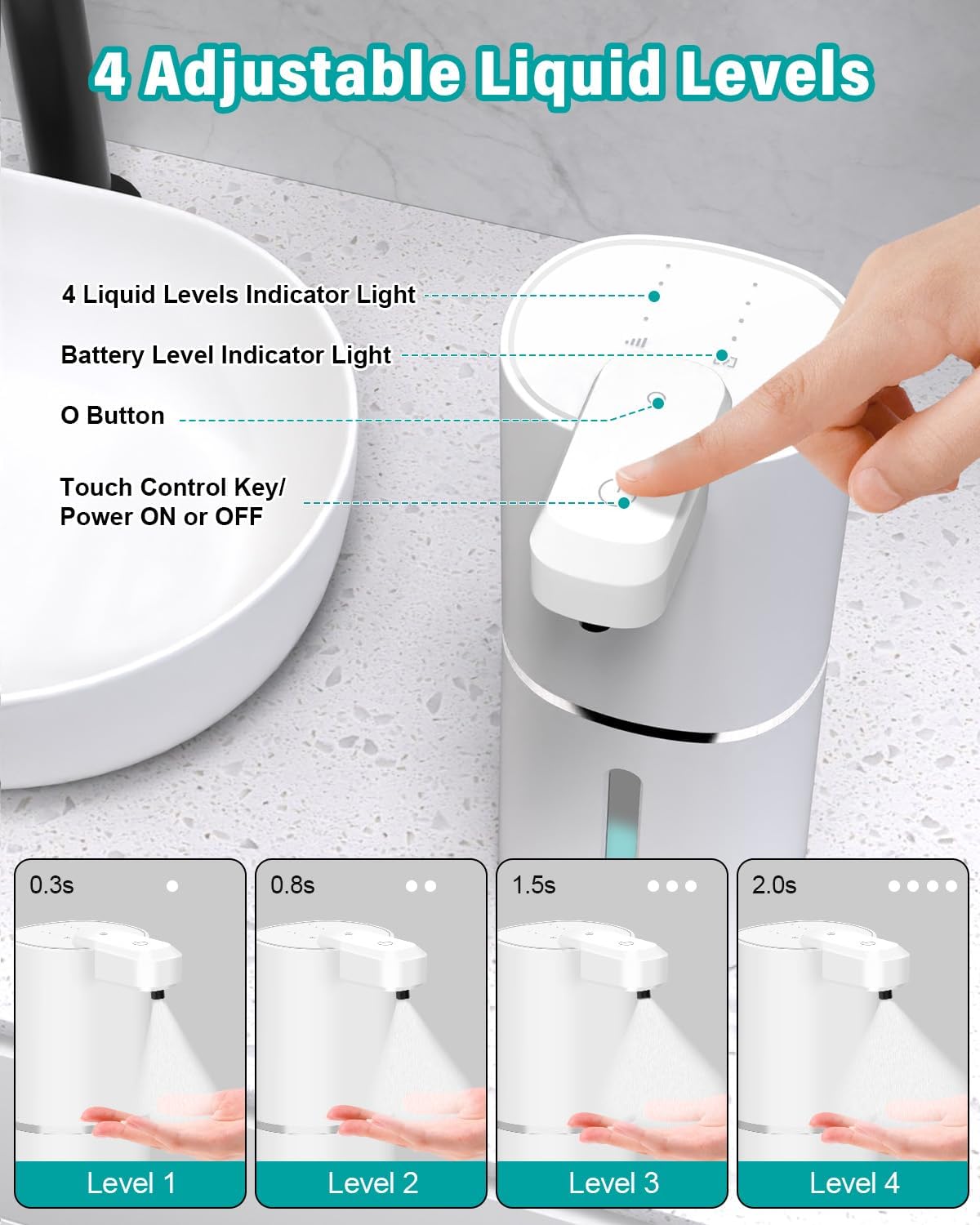 Thumbnail 5 de Dalugo Automatic Soap Dispenser, 380mL – Wall Mounted, IPX5, USB rechargeable with 4 dispensing levels