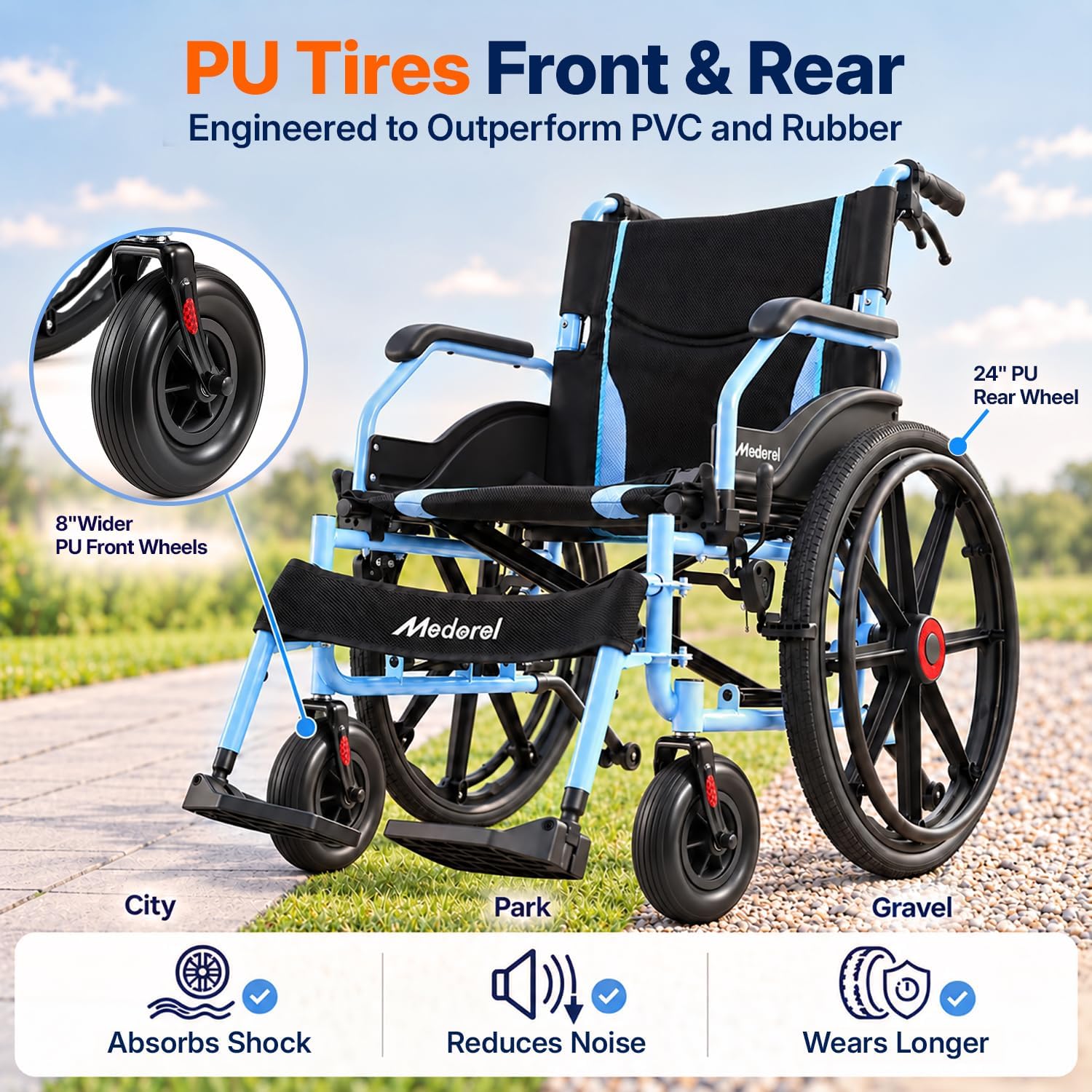 Detalle 1 de Medorol K07 Bariatric Wheelchair, 22-Inch Seat, 400-lb Capacity, Foldable