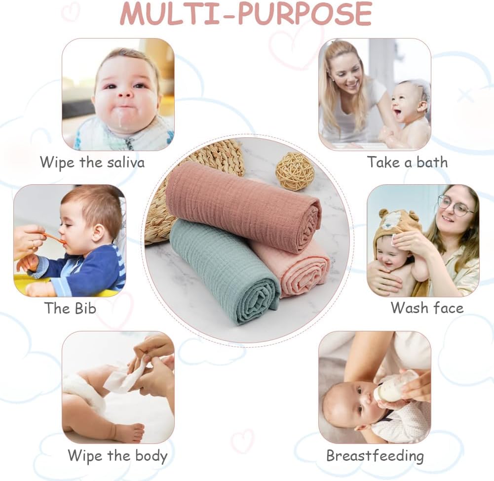 Thumbnail 6 de Aolso couvertures bébé en mousseline 60 x 60