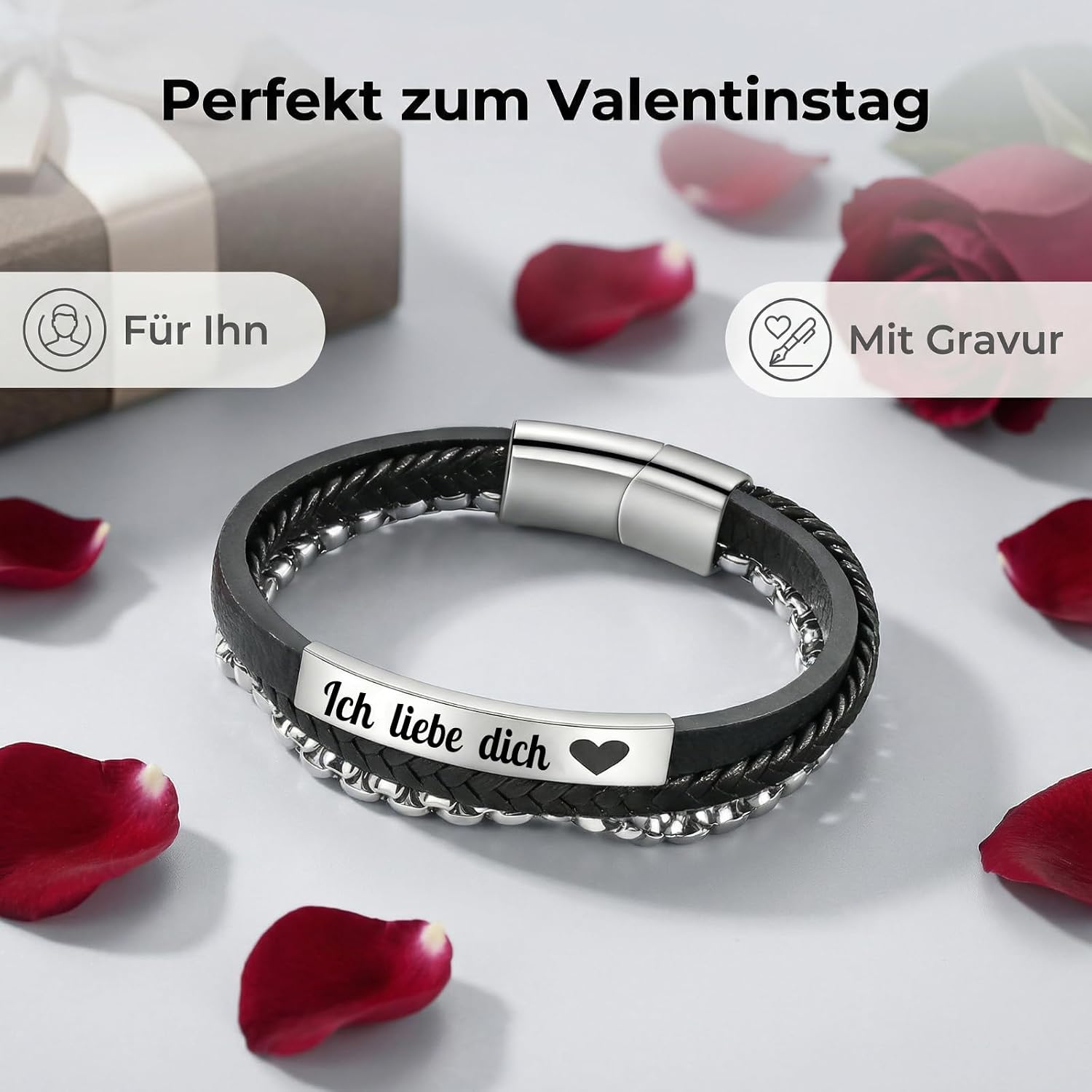 Detalle de Gkmamrg Herren Lederarmband für Ehemann & Freund – Unendlichkeitsknoten „Ich liebe dich“
