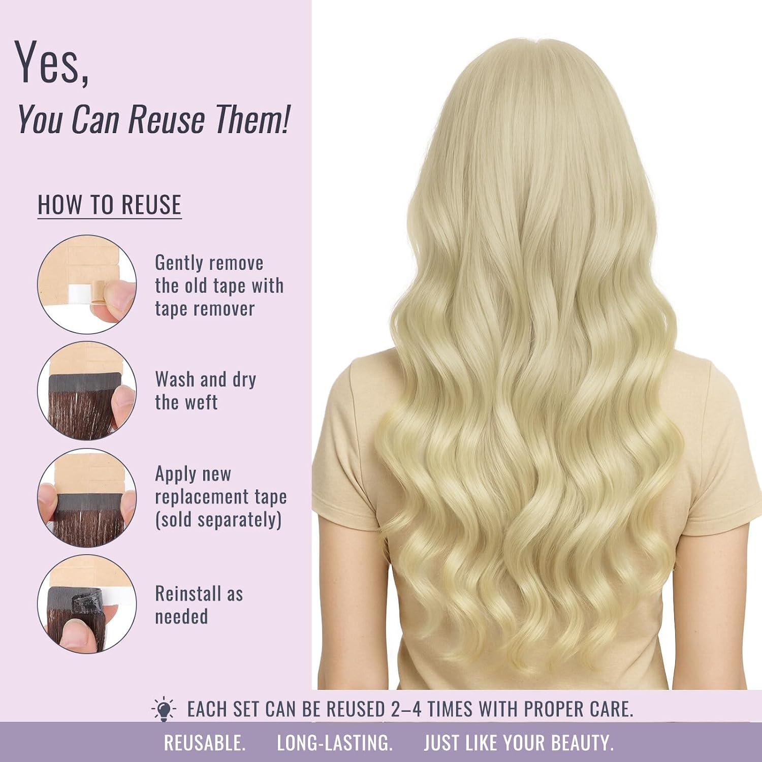 Thumbnail 6 de Fshine Invisible Tape Extensions Echthaar Platinblond – 30 cm, 20 Stück