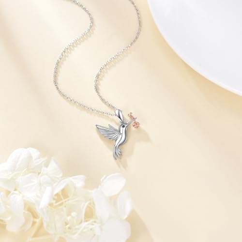 Detalle de VONALA Collares de colibrí para mujer — plata de ley 925 y oro rosa, colgante con conmemoración Día de la Madre