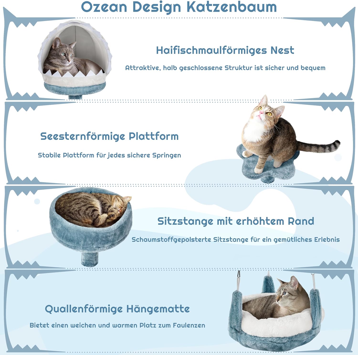 Detalle de Yaheetech Katzenkratzbaum 115 cm blau-weiß