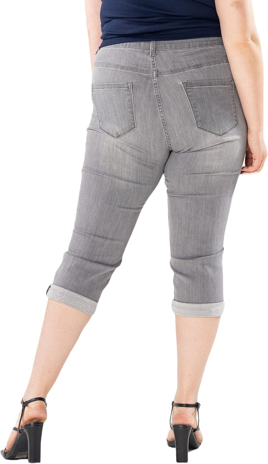 Detalle de Nina Carter P200 Damen Capri Jeanshosen Große Größen HIGH Waist – Sommer Used-Look