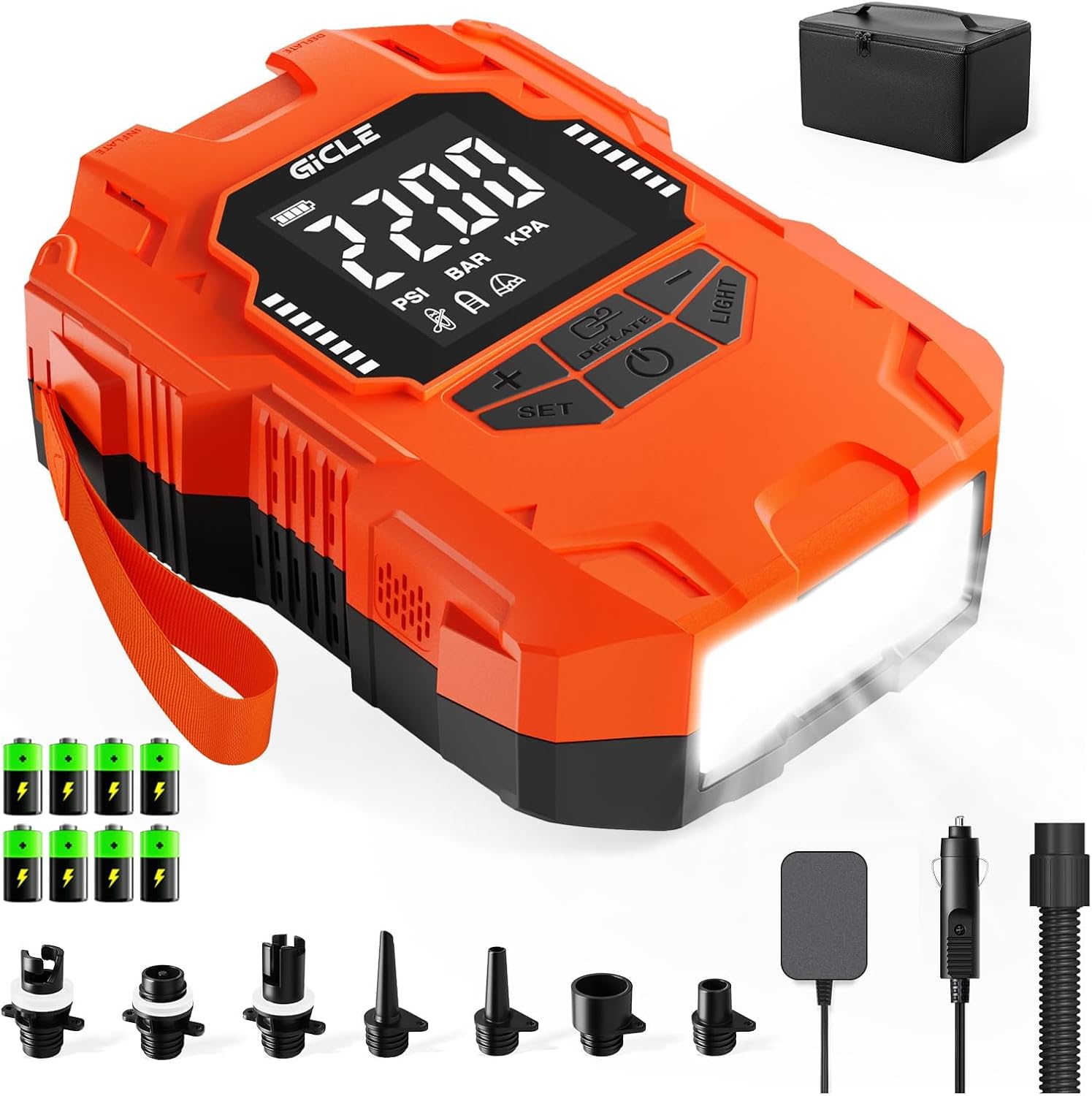 GICLE Sup Pumpe Elektrisch 22 PSI – Akku, USB-C und 12V Autobetrieb für SUP, Kajak und Wassersport