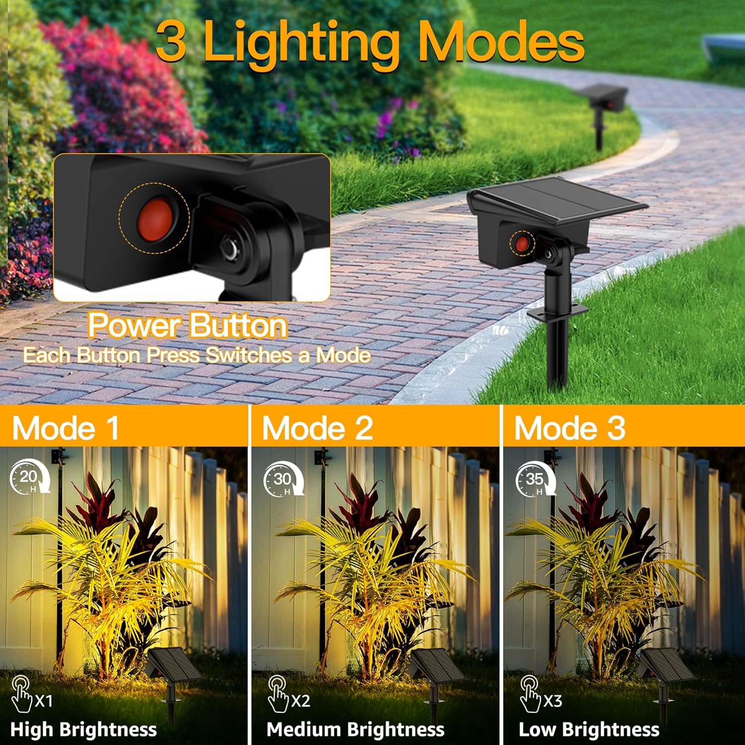 Thumbnail 1 de Ollny Solar Spot Lights Outdoor Garden 4-Pack stake lights (IP65) with warm white, dimmable-style modes
