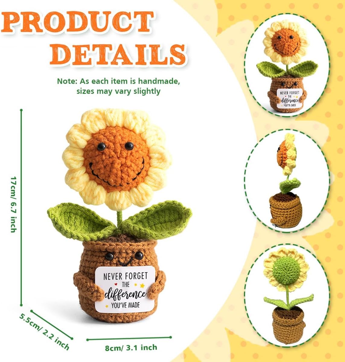 Thumbnail 1 de ALUNME Mini crochet sunflower gift set for women – “Never Forget the Difference You Make”