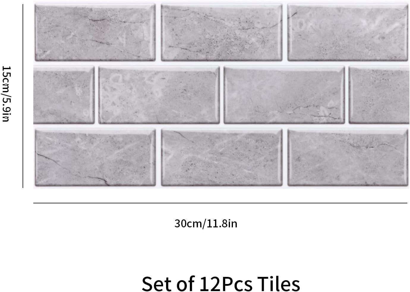 Thumbnail 2 de Fantasnight Grey Brick Tile Stickers (PET) – Peel and Stick Waterproof Vinyl for Bathroom & Kitchen, 30x15cm, 12 pcs