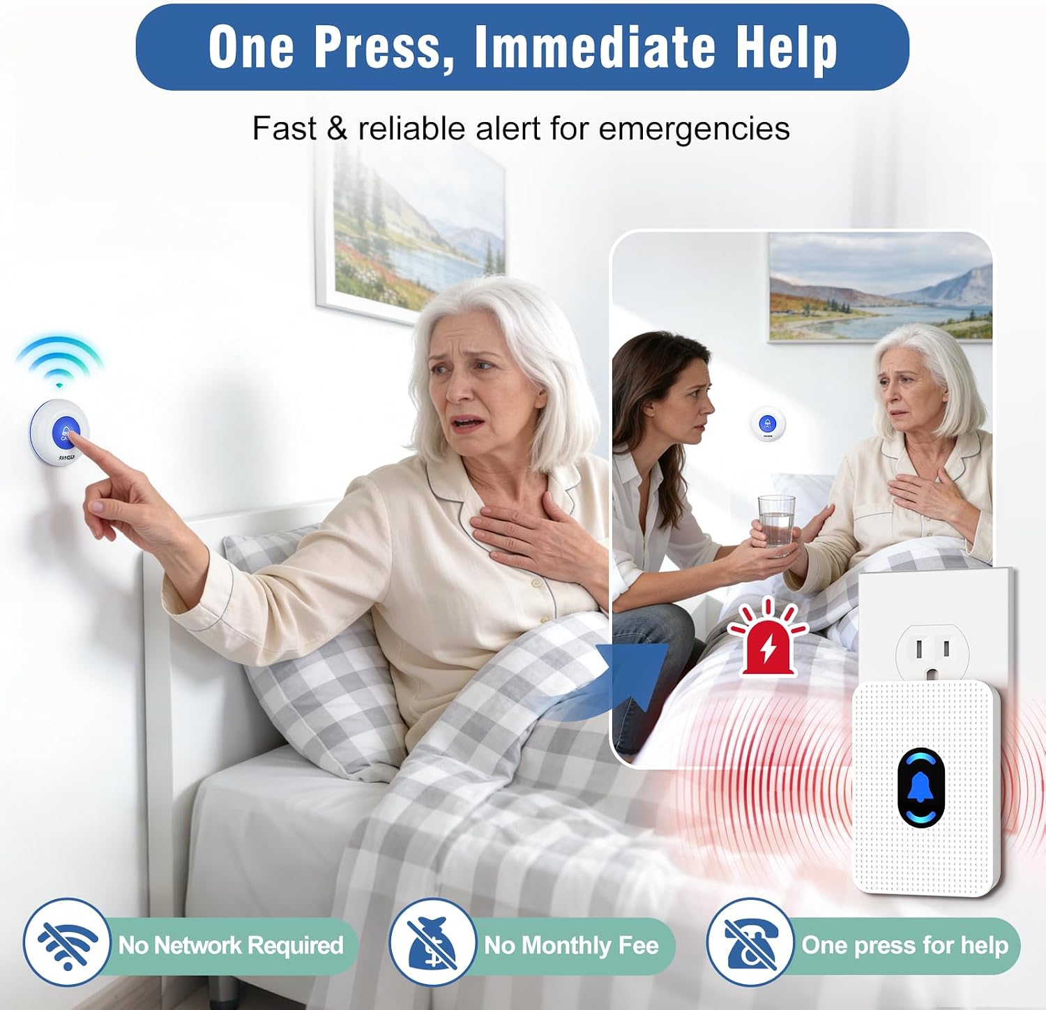 Detalle de Daytech LC02 2+1 Caregiver Pager, Two Blue Buttons, 500 ft Range