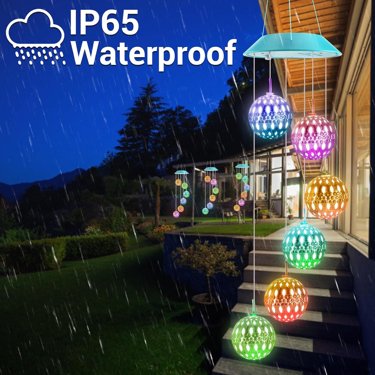 Detalle 2 de Toodour S6-WC18-P Solar Wind Chime with Color-Changing LED Balls