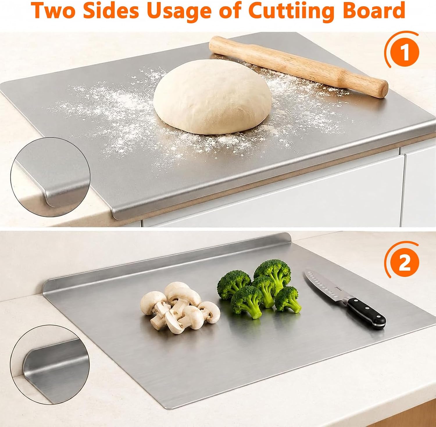 Detalle de Jnfmiler Stainless Steel Cutting Board, Reversible 304 Steel, 40 x 50 cm