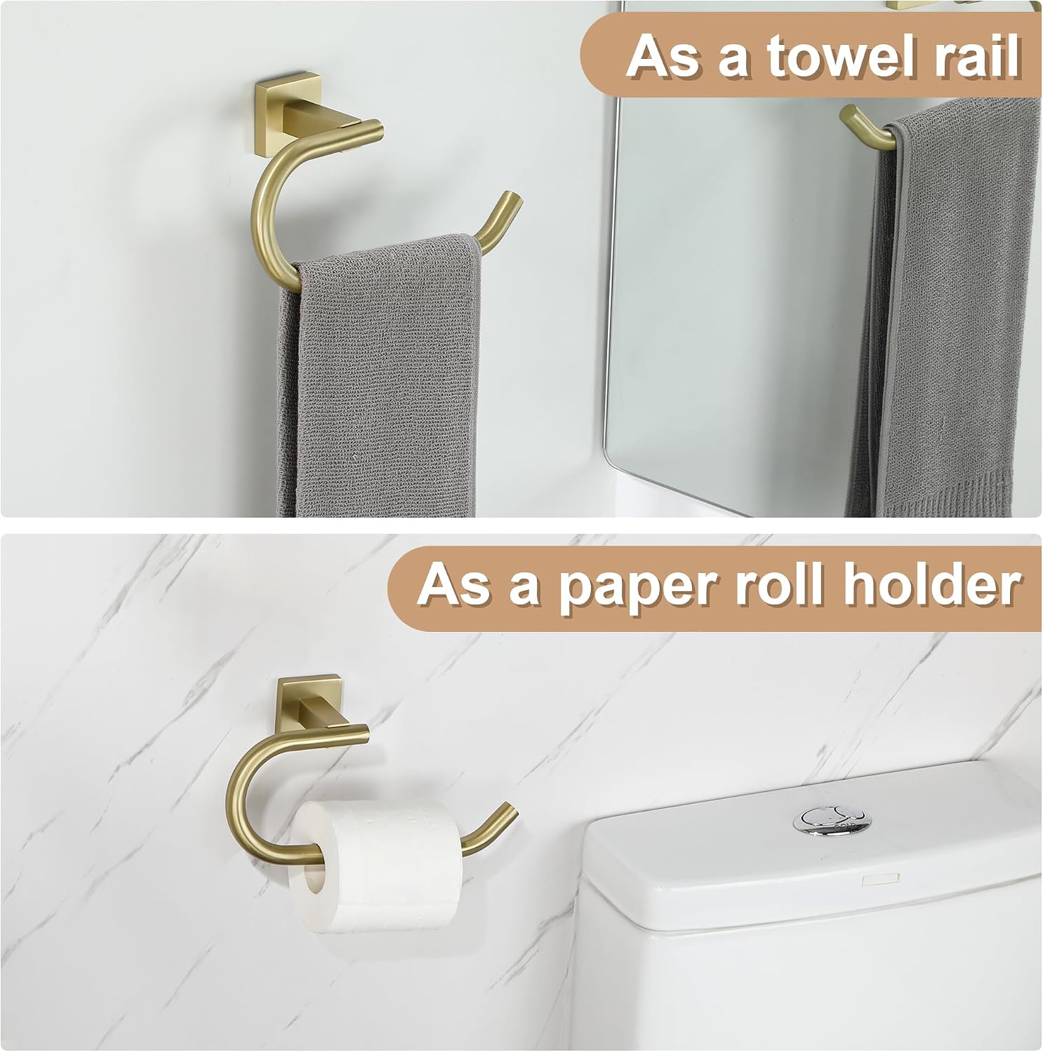 Detalle 2 de SAYAYO Gold Towel Ring Hand Towel Holder Wall Mounted - SUS304 Stainless Steel, Waterproof & Rustproof