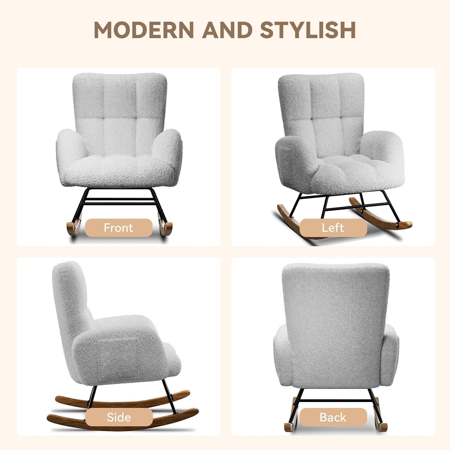 Detalle 2 de LUCKLIFE DF-DYJ-H003-GY Rocking Chair, Velvet Upholstery and High Back