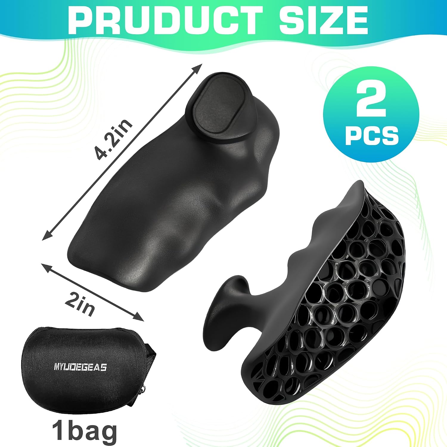Detalle 2 de MYUDEGEAS Rubber Weightlifting Grips, Fingerless, Ambidextrous, Black