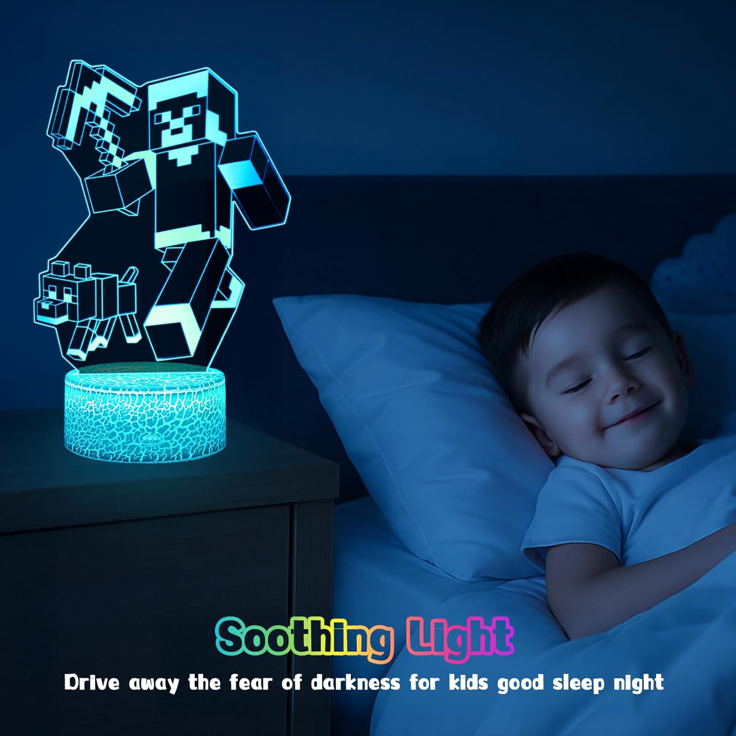 Detalle de Eygerur Lot de 2 Veilleuses Minec 3D LED pour enfants – télécommande et 16 couleurs