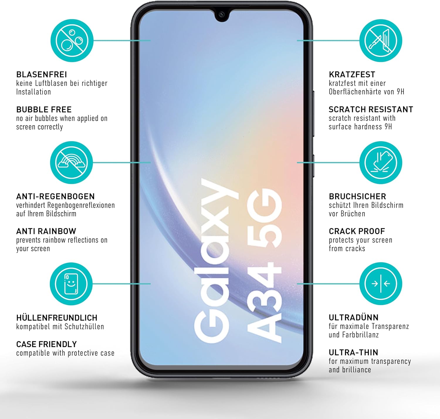 Thumbnail 5 de SmarTect Matte Tempered Glass Screen Protector for Samsung Galaxy A34 5G, 9H, 2-Pack