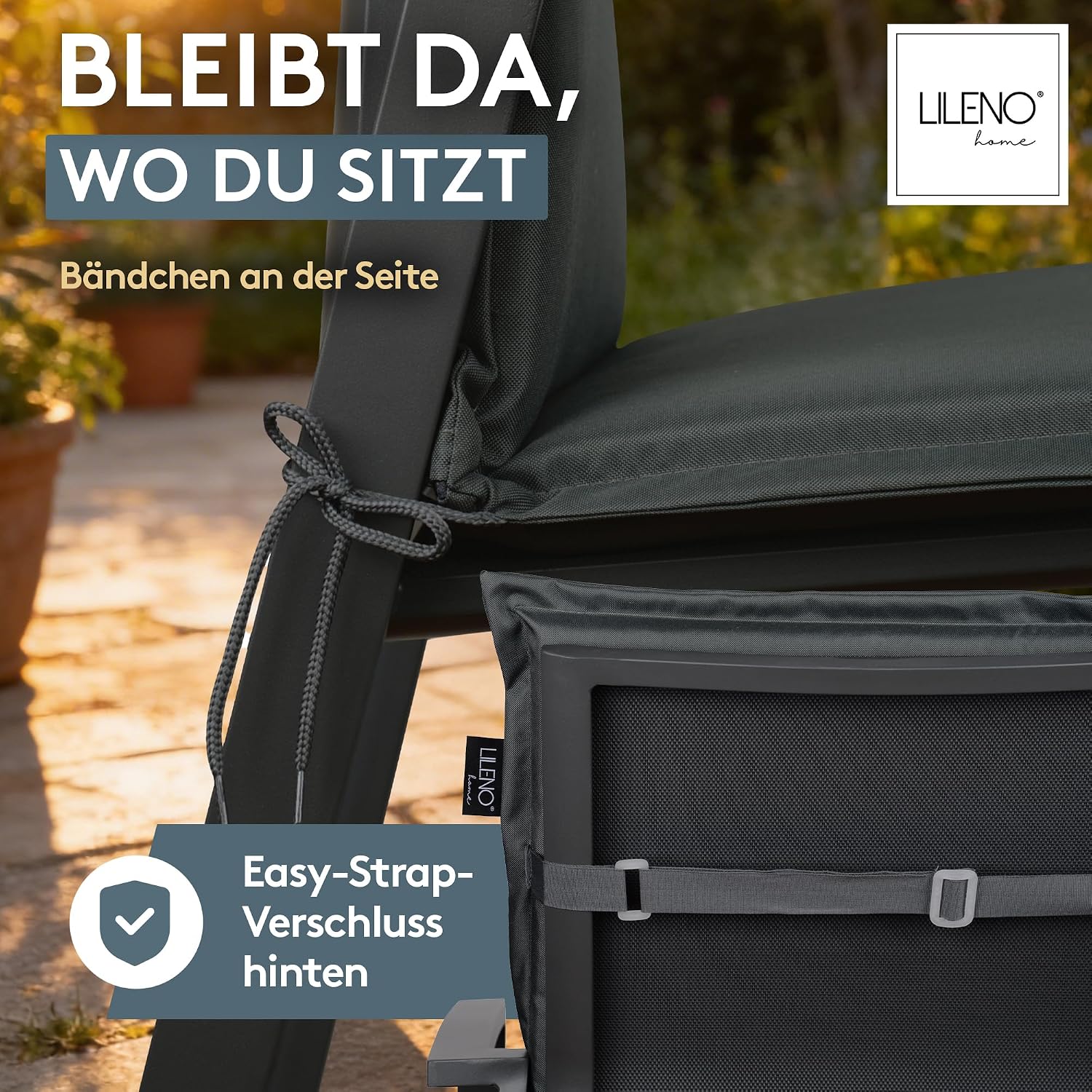 Detalle de LILENO HOME Gartenstuhl Auflagen (2er Set, Niedriglehner) in Petrol für MIA Klappstühle