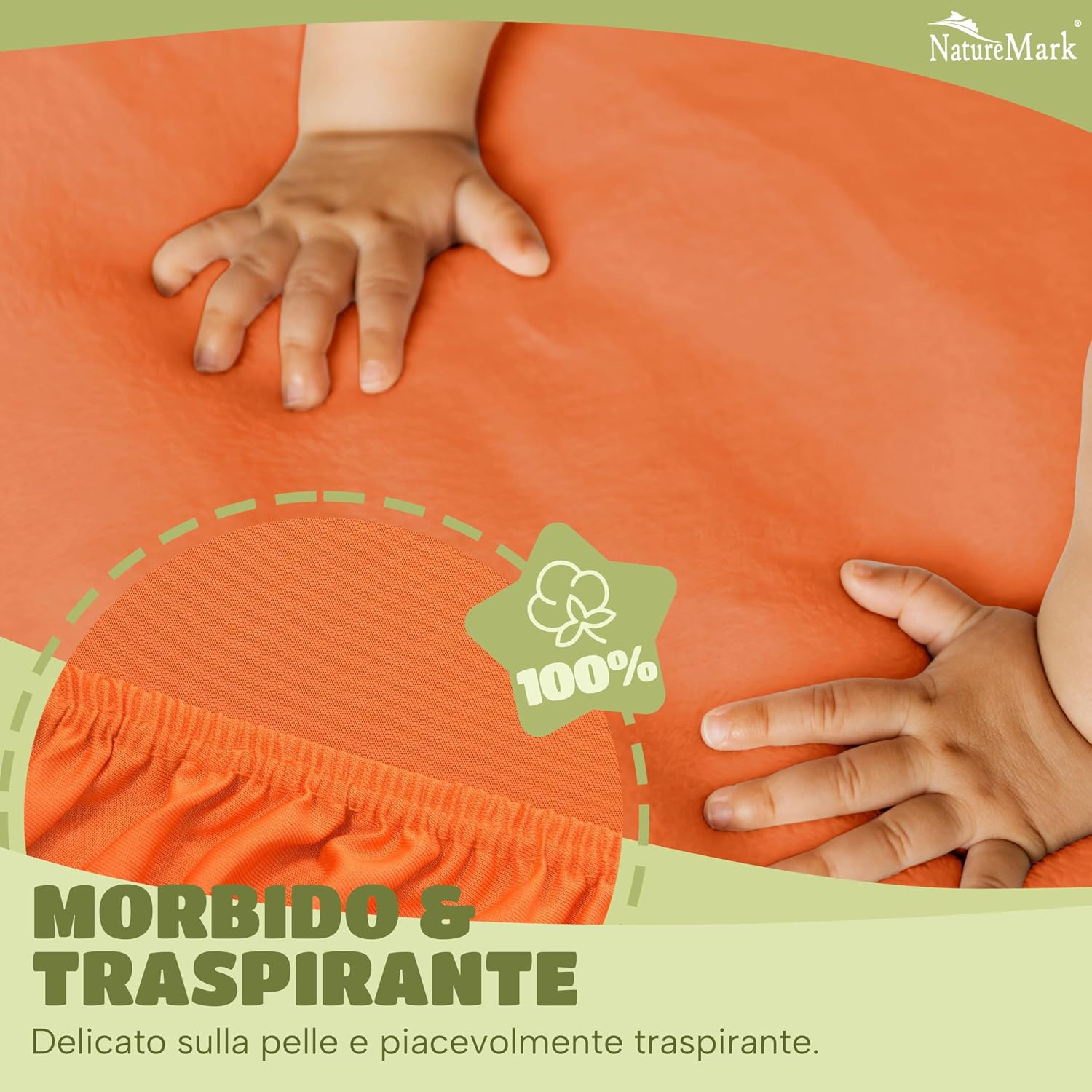 Detalle de NatureMark Lenzuolo con angoli elasticizzati per bambini 70x140 cm – set da 2 in jersey di cotone terracotta