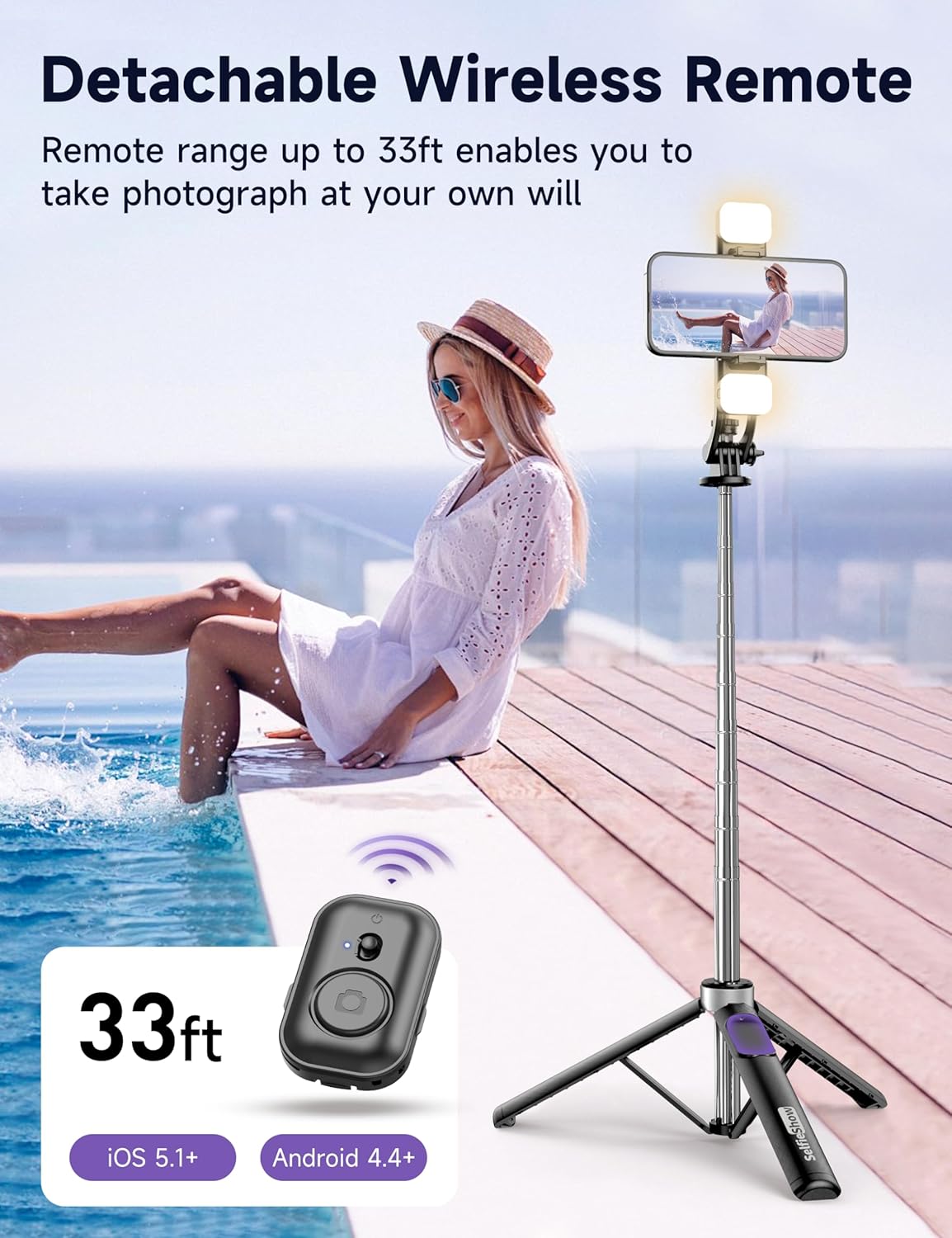 Detalle 2 de 53" Selfie Stick Tripod with Light for iPhone