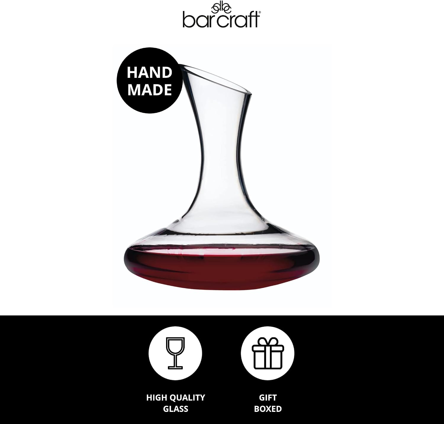 Detalle de BarCraft Wine Decanter, 1.5 Litre Wide-Base Glass Carafe