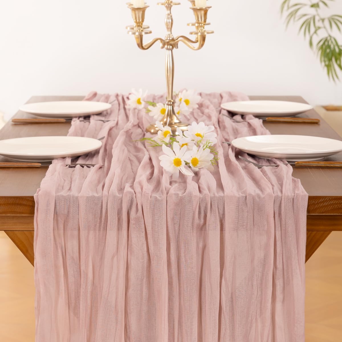 Thumbnail 4 de Socomi 120-inch Pink Cheesecloth Table Runner 🎉