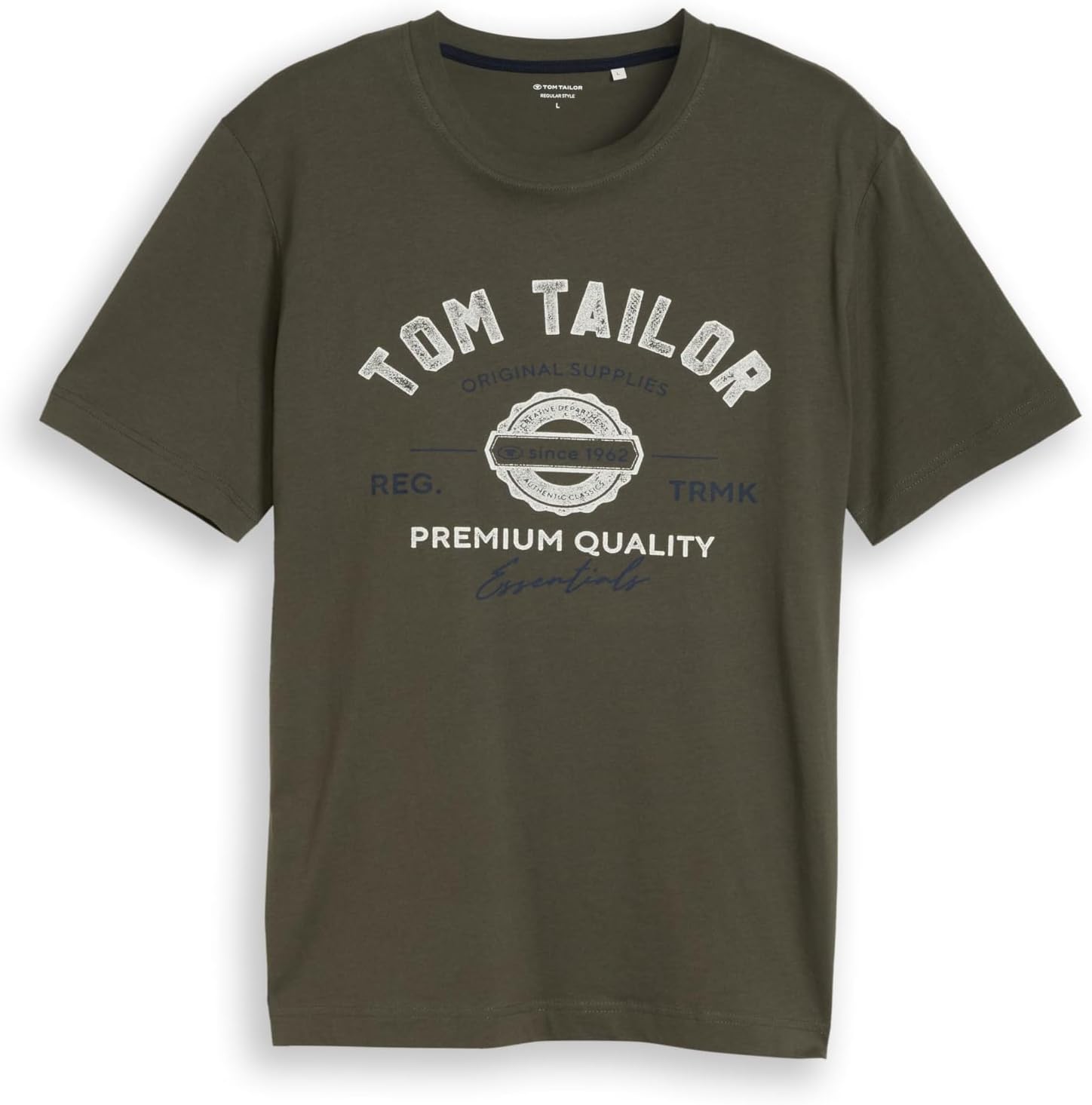 Detalle de Tom Tailor Herren T-Shirt aus Baumwolle mit Logo-Print – Kurzarm, Passform und Tragekomfort