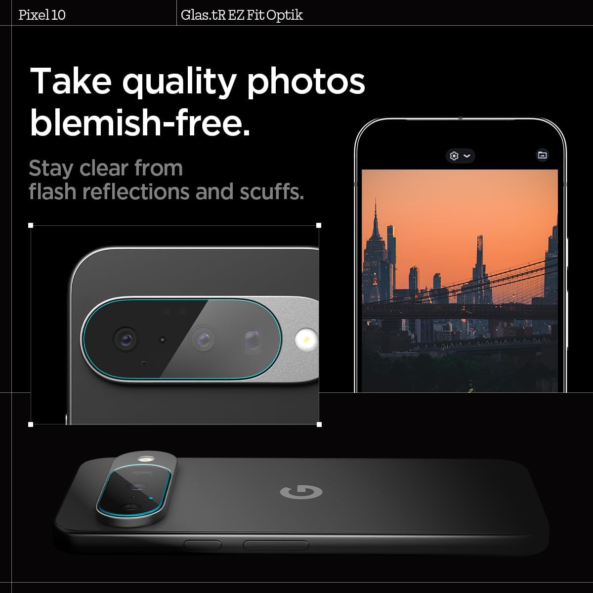 Detalle de Spigen Glas.tR EZ Fit Optik protezione fotocamera per Google Pixel 10, pellicola 9H trasparente (2 pezzi)