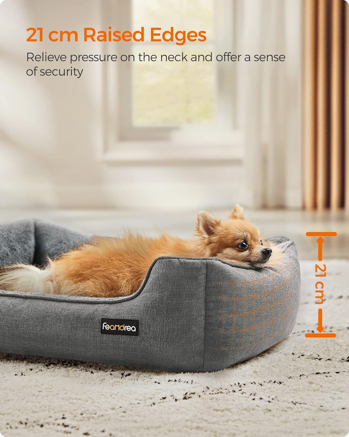 Detalle de Feandrea Dog Bed Linen-Look Pet Bed Sofa with Raised Edges (Light Grey, M)