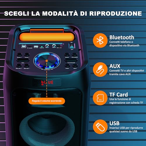 Detalle de JYX Karaoke: Sistema PA portatile con 2 microfoni wireless, 800W e luci RGB