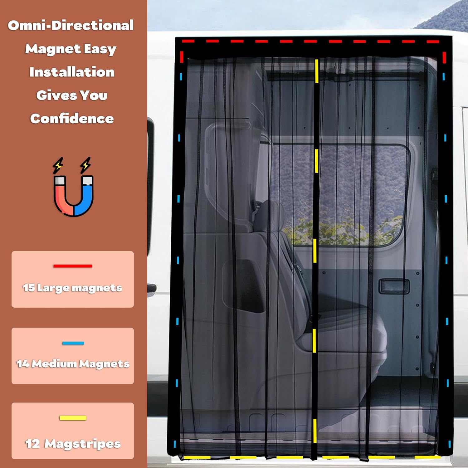 Detalle de XCBYT Fliegengitter Auto für Multivan Schiebetür/Heckklappe – 180 × 150 cm – Universell magnetischer Insektenschutz