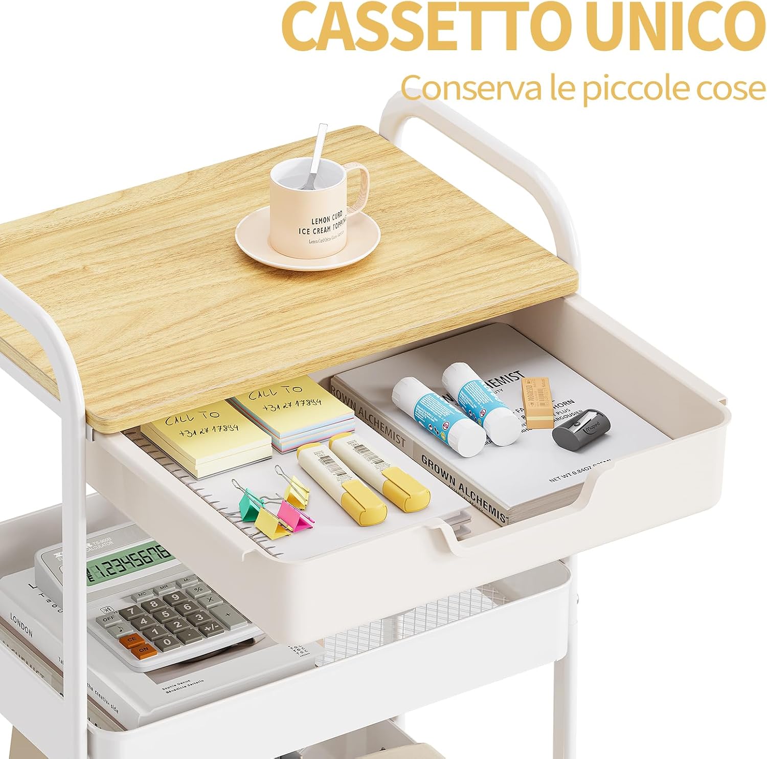 Detalle 2 de KINGRACK Carrello a 3 ripiani con cassetti beige