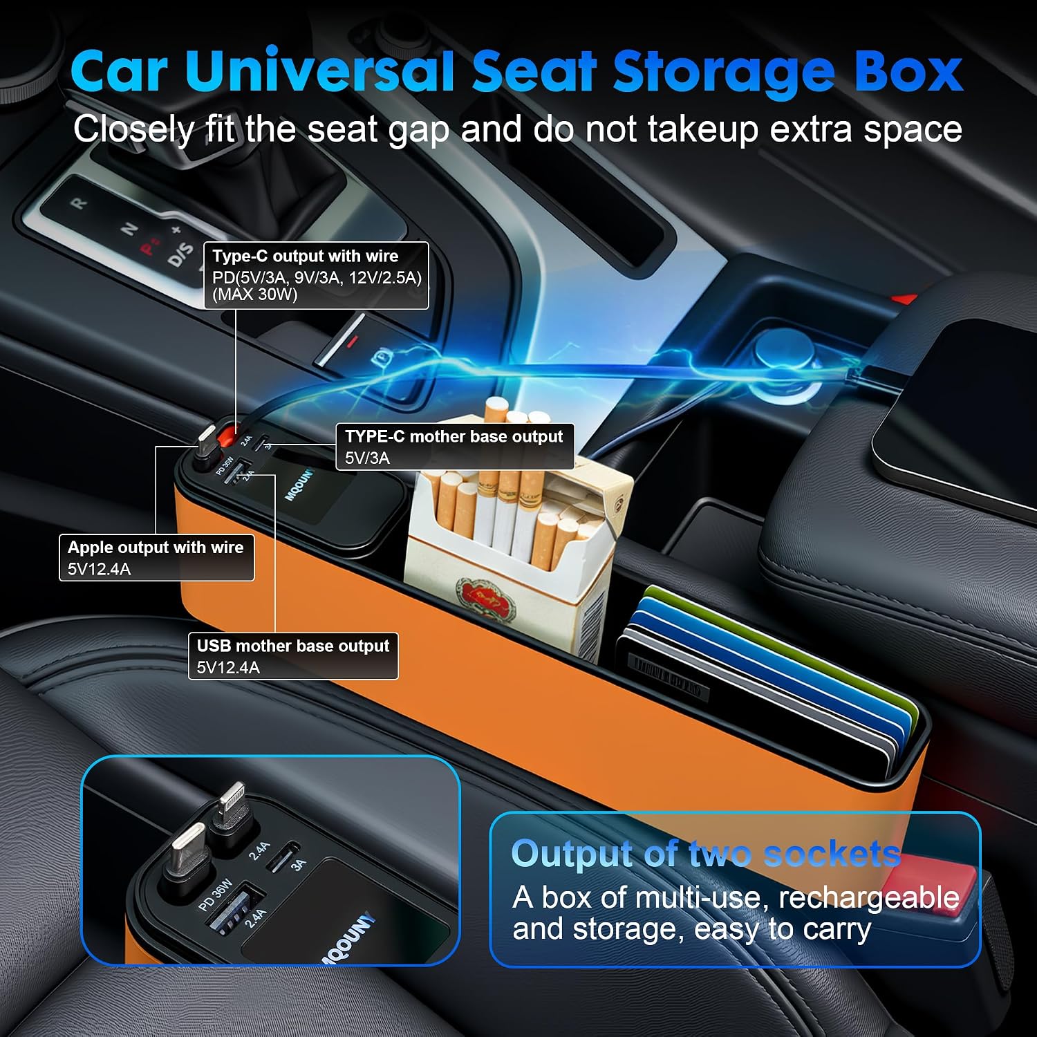 Detalle de MQOUNY Car Seat Gap Filler with 36W Charger