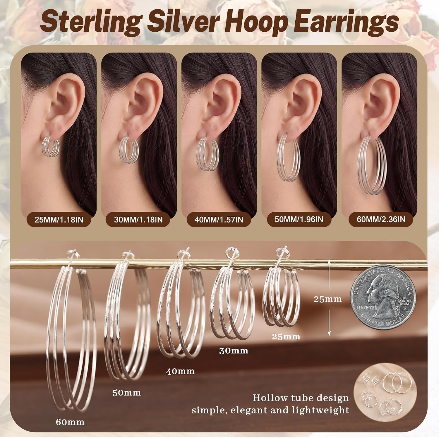 Detalle 1 de Senteria Gold-Plated Hoop Earrings with 925 Sterling Silver Posts