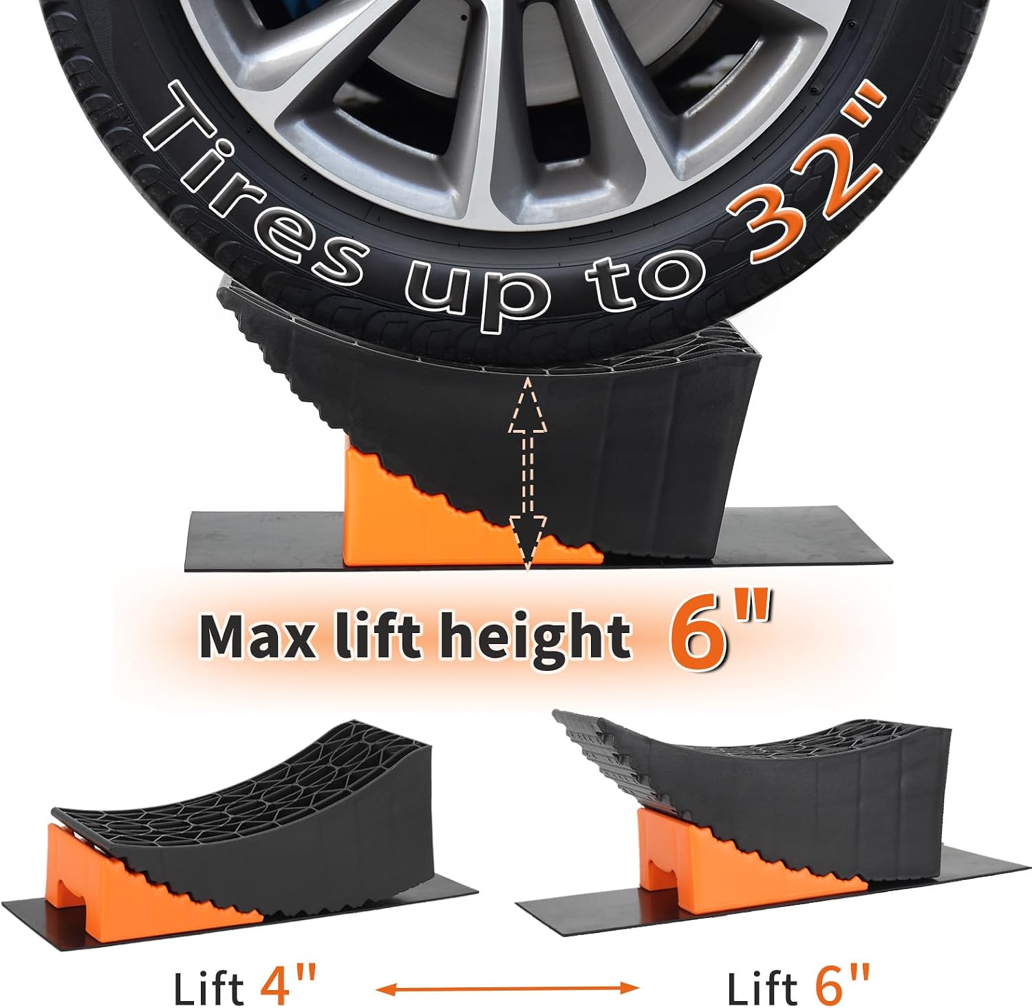 Detalle 2 de OULEME Curved Leveling Blocks (2-Pack) for RV Tire Changes — Lift up to 6" with Chocks and Rubber Mat