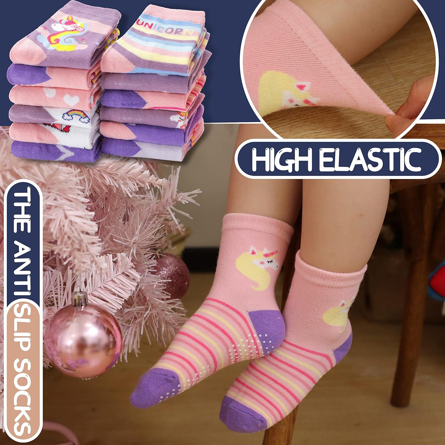 Thumbnail 1 de ANTSANG Stoppersocken Kinder – rutschfeste Baumwollsocken mit 12 Paar in drei Motiven
