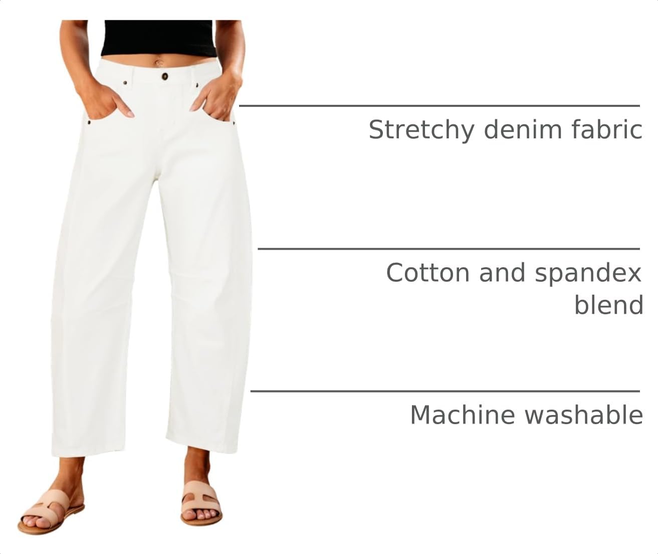 Detalle 2 de GRAPENT GP-PAGHGDGID Barrel Jeans, High-Rise Cropped Stretch Denim