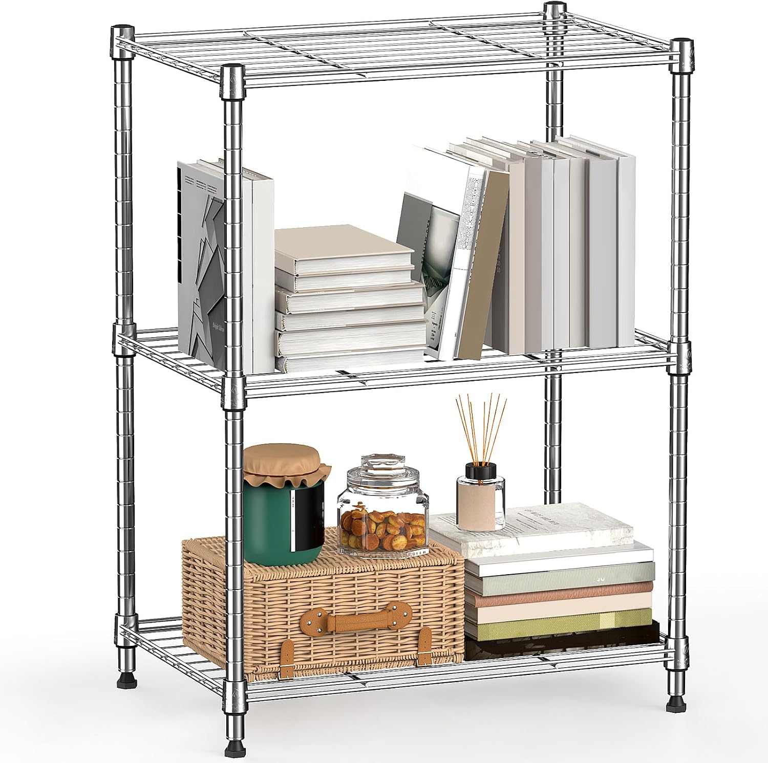 Detalle de M MZG E304567OH301LB-AU metalen opbergrek, 3 niveaus, verstelbaar, chroom