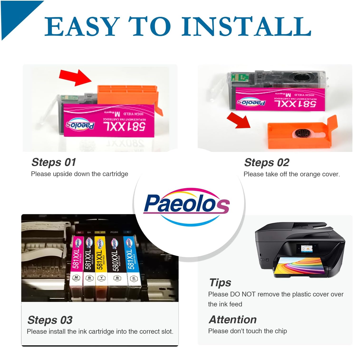 Thumbnail 3 de Paeolos 581 XXL Cyan Magenta Yellow Ink Cartridges for Canon – 6-Pack (Non‑Original)