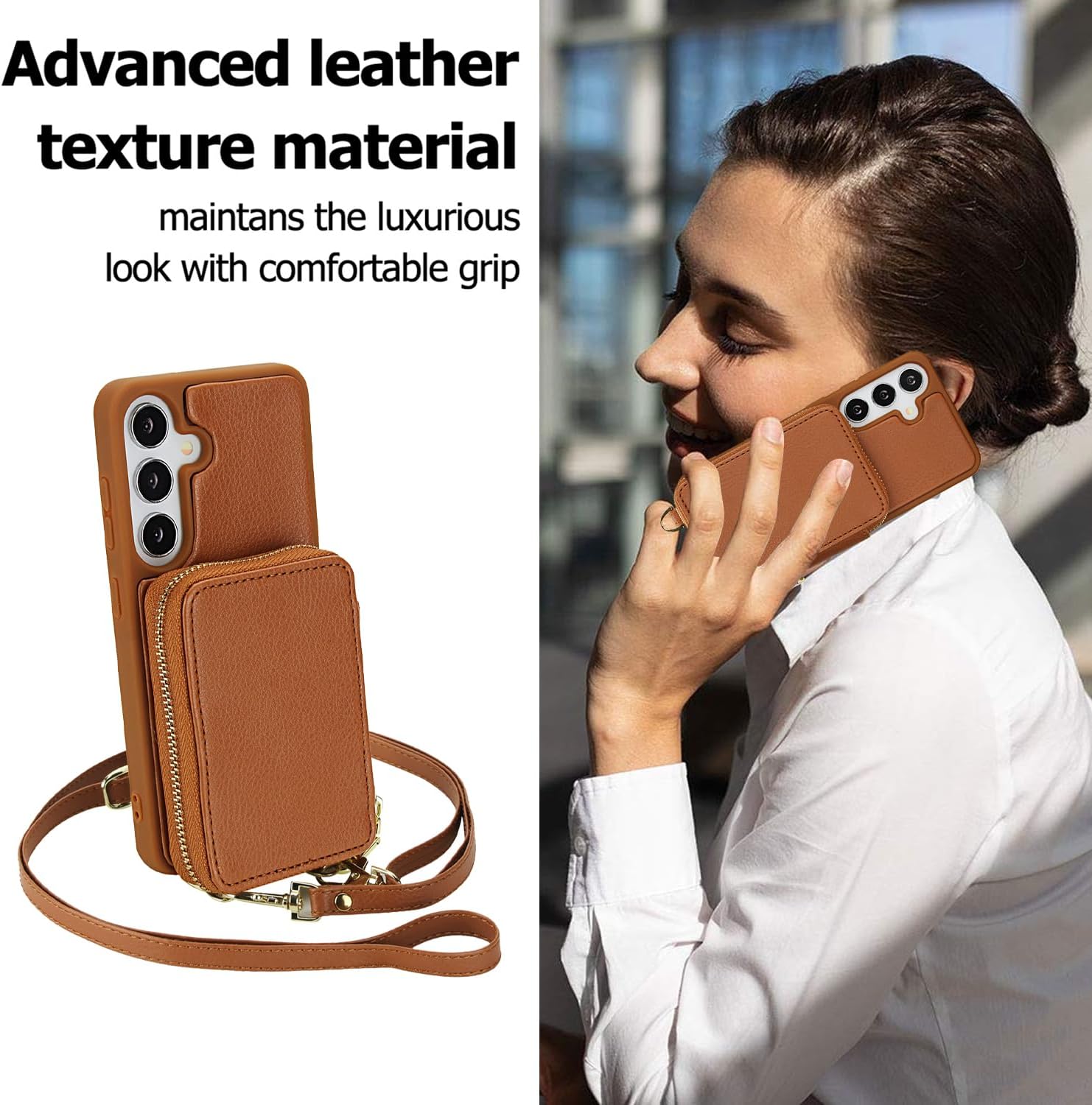 Thumbnail 6 de Asuwish Wallet Case with RFID Blocking for Samsung Galaxy S25 FE 5G — Kickstand, Tempered Glass Screen Protector & Detachable Straps