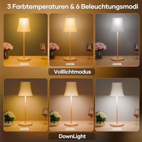 Detalle de Suright LED Tischlampe Kabellos – Akku Tischleuchte mit 3 Farbmodi & RGB