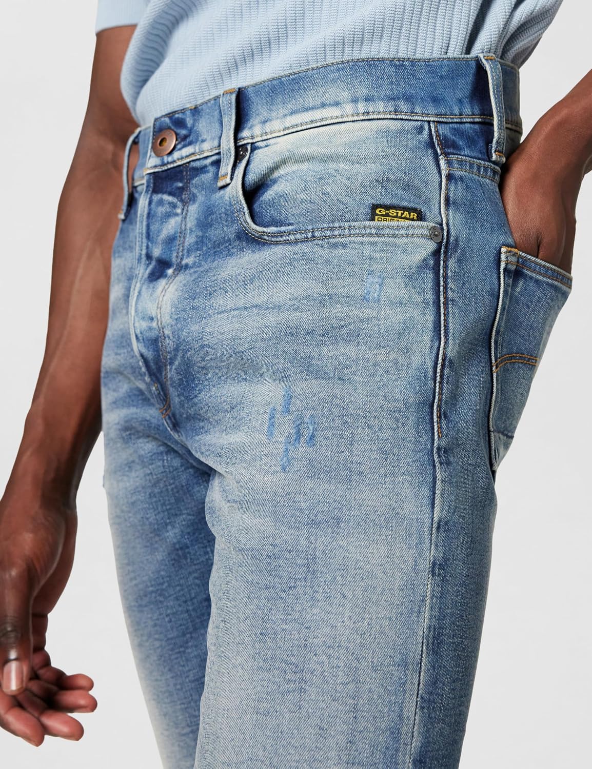 Detalle de G-Star Herren 3301 Slim Jeans mit Knopfverschluss und 5 Taschen