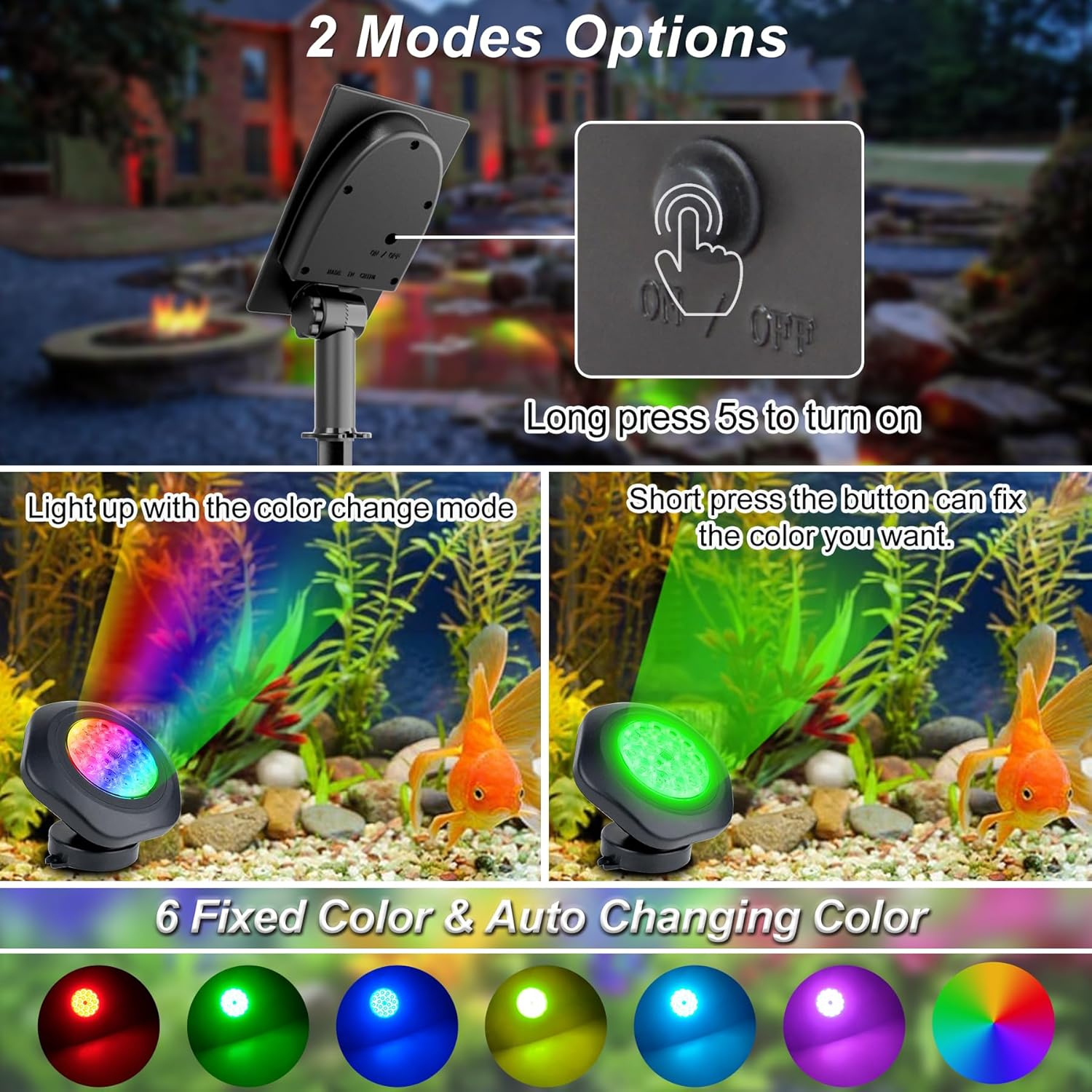 Detalle 2 de NATPOW solar pond lights RGB 18 LEDs