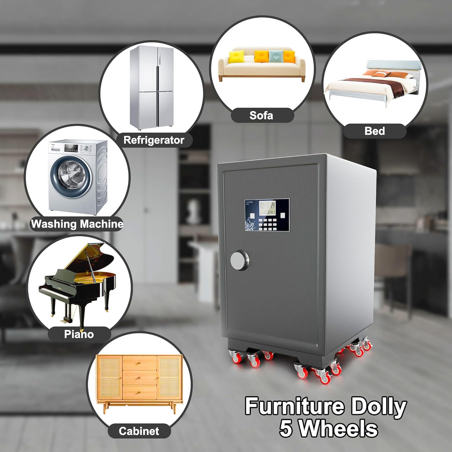 Thumbnail 5 de Qenovo Furniture Dolly: 5-Wheel Heavy-Duty Furniture Movers (360° Rotating, Side Brake) with 2400 Lbs Capacity